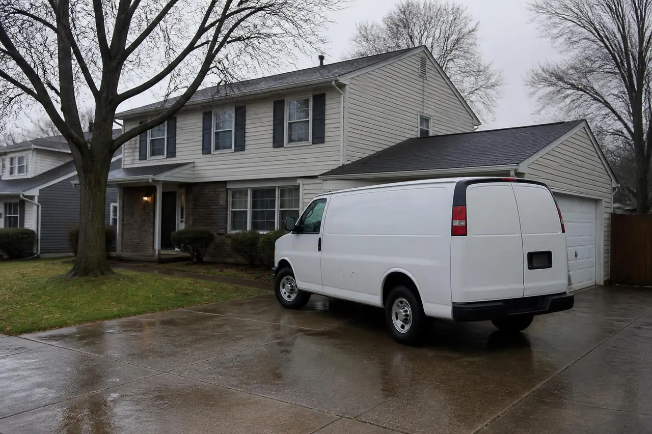 Service van parked in a Brunswick, Ohio driveway